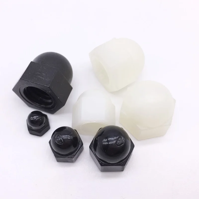 Wkooa Acorn Nuts Hex Domed Cap Nuts Nylon Plastic Black / Off-white Pack 100