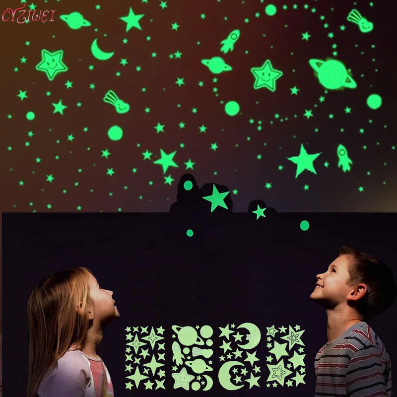 3D Luminous Stars Moon Planet Dots Wall Sticker for kids room bedroom home decoration Glow in the dark DIY combination Stickers