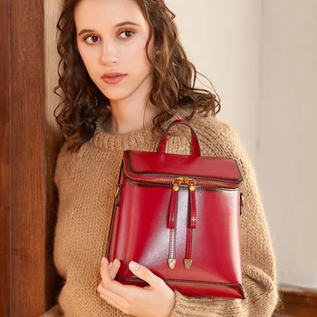 

New Style of Retro-academy Style Double Shoulder Bag, Cowhide Single Shoulder Slanting Backpack, Female Genuine Leather Bag
