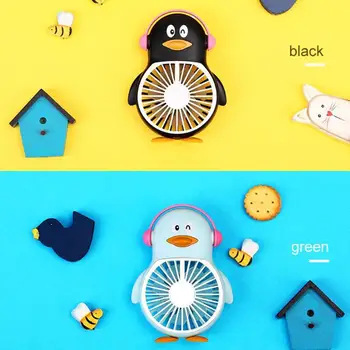 

Cartoon Penguin Mini Fan USB Charging Neck Fan Turbine Fan Desktop Air Cooler Fan LED Nightlight Handheld Mute Hanging Rope