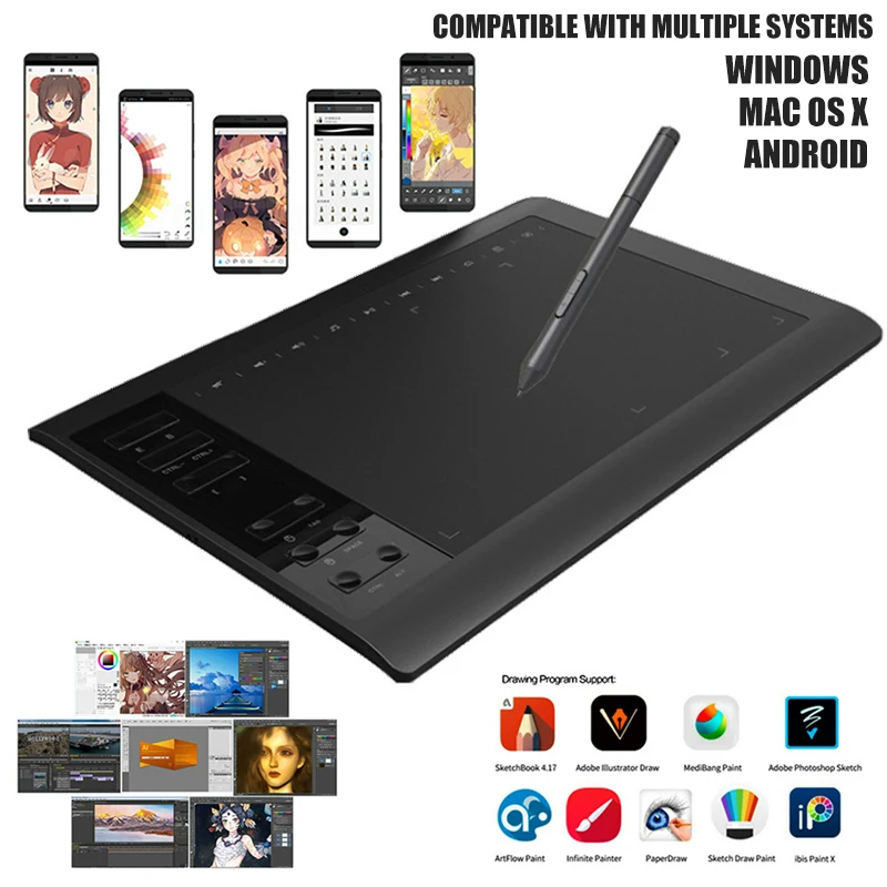 Arte do Monitor Níveis para Windows Nova Caneta Monitor 6 Art Digital Tablet Gráfico Desenho 8192 xp – 7 8 32 64bit Sistema Android 4.0 10 x