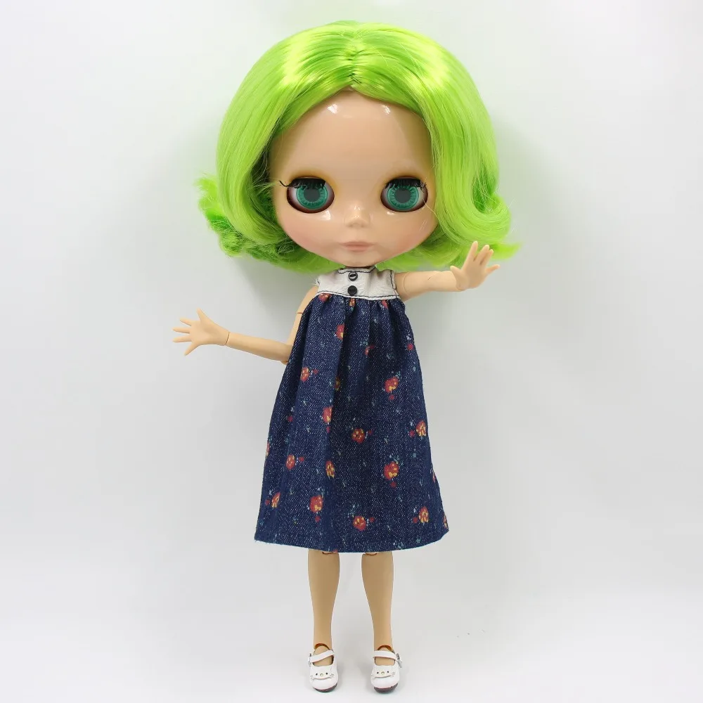 Neo Blythe Doll with Green Hair, Tan Skin, Shiny Face & Factory Jointed Body 1