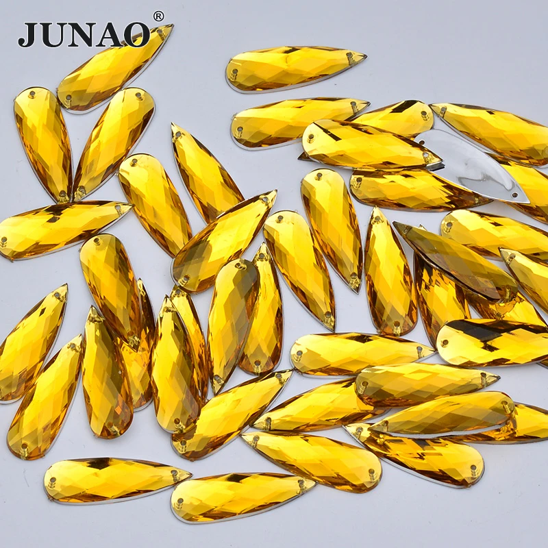 JUNAO 10x30 мм, желтые стразы, большая акриловая Аппликация с кристаллами, пришивные стразы с плоской задней стороной, камни для шитья одежды