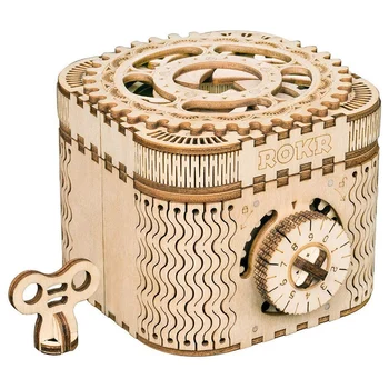 

HOT SALE DIY 3D Wooden Puzzle Storage Box Password Treasure Box Assembly Model Building Kit Toys for Children