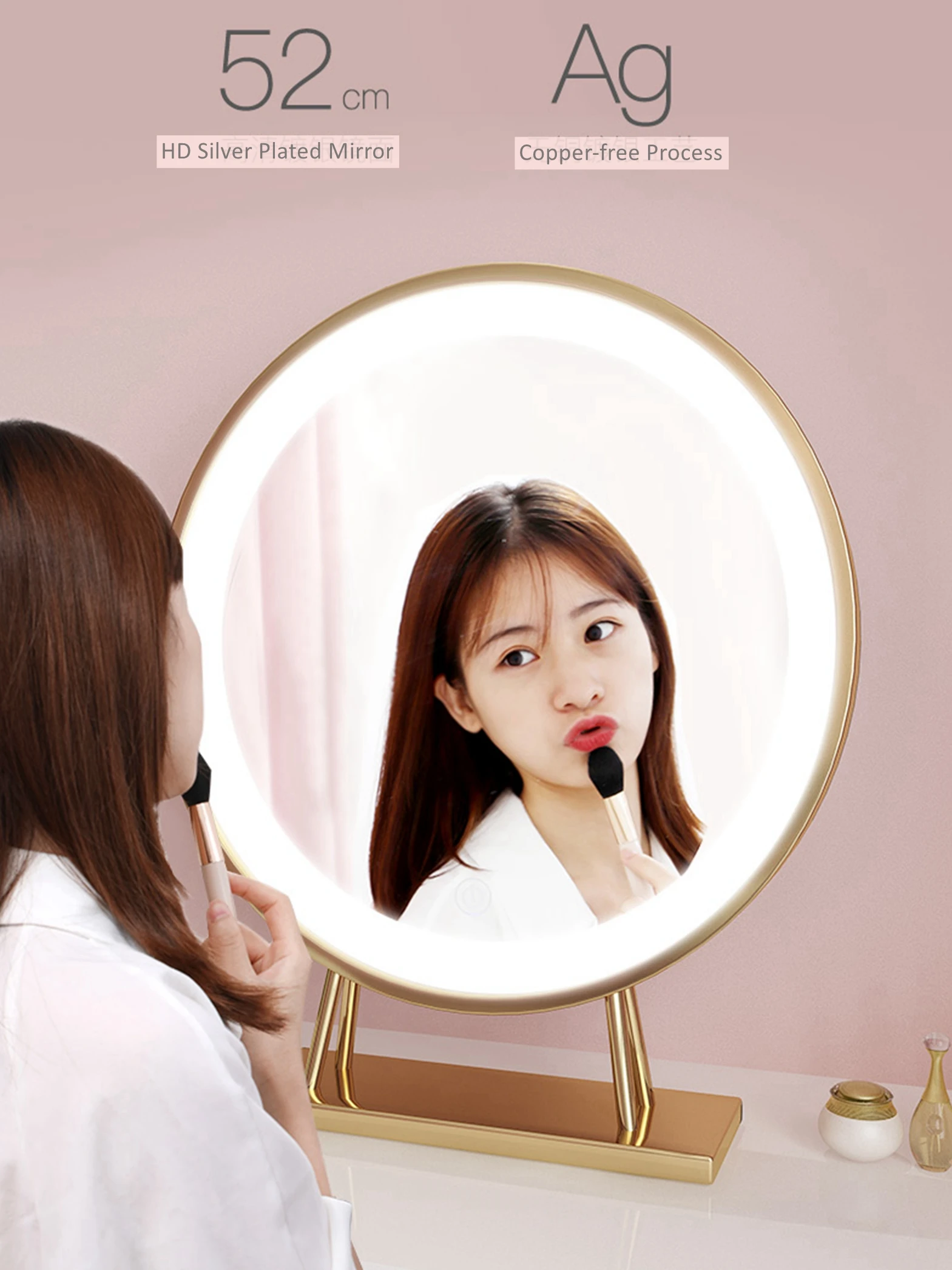 Светодиодный зеркало для макияжа большой 52 см круглый рабочий стол лампа косметическое зеркало с интеллектуальным сенсорным светильник для Ins TikTok роскошное большое художественное лицо