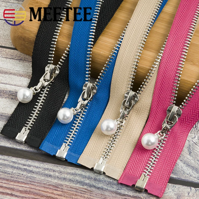 Meetee 20/80/120CM 5# Metal Zipper Pearl Zip Slider Women's Open End for Clothes Handbag Coat Sewing Crafts Tools AP541 | Дом и сад