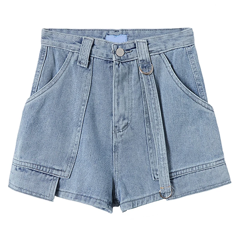 

2020 new High waist bag hip slim summer denim shorts woman fashion blue Big pocket shorts sexy tight slimming ladies shorts