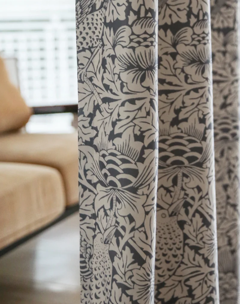 

William Morris American British Curtain Retro Light Luxury High Precision Blackout Curtains for Living Dining Room Bedroom