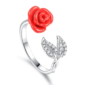 

TL-291 Rose Flower Adjustable Silver S925 Ring Fashion Temperament Female Sterling Silver Ring Valentine's Day Gift