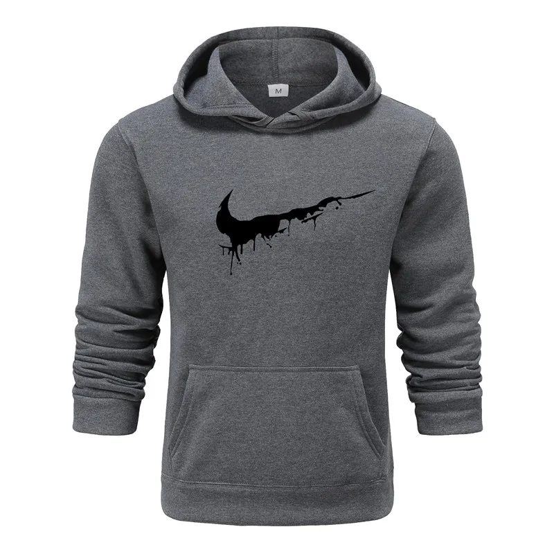H-Dark grey Новинка, мужская толстовка с капюшоном, модная одноцветная толстовка с капюшоном, Мужской пуловер, мужская спортивная одежда, мужская толстовка с капюшоном - Цвет: H-Dark grey