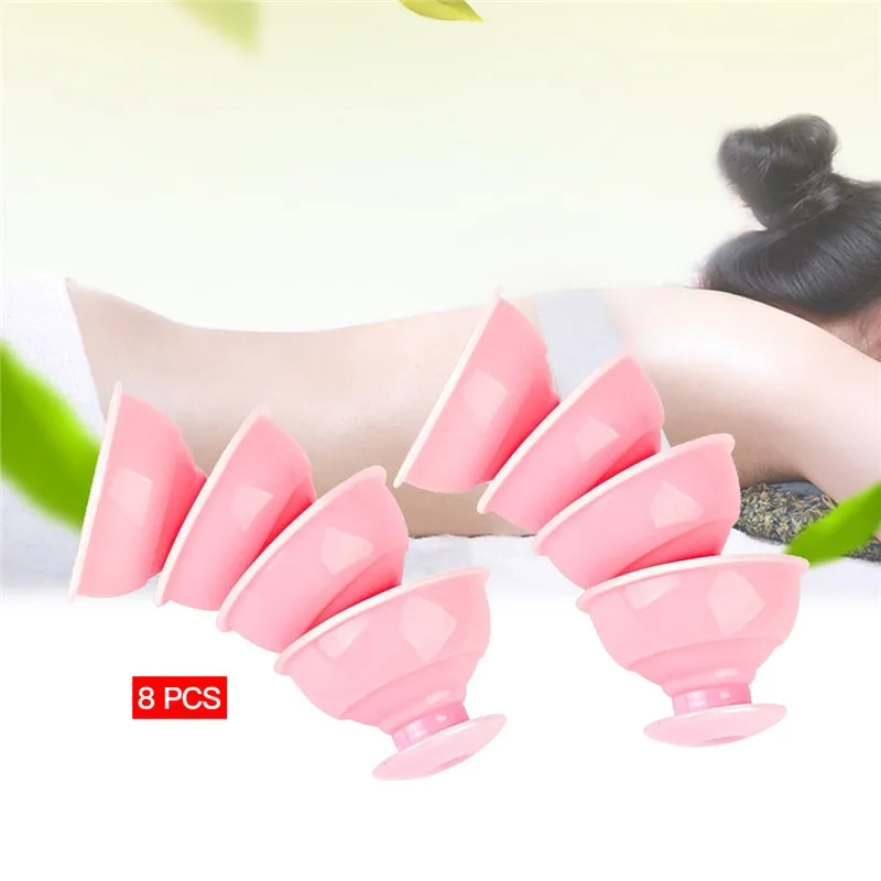 

8 Pieces Therapy Non-toxic Silicone Vacuum Cupping Jar Cups Neck Face Arm Back Massage Relax Massage Cup Family Full Body Helper