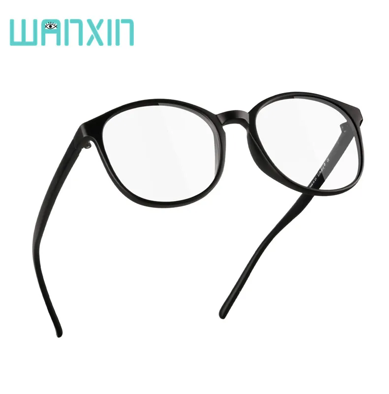black WANXIN круглые прозрачные модные оправы очки для чтения, прозрачные анти синие линзы, уменьшают головные боли и напряжение глаз - Цвет оправы: black