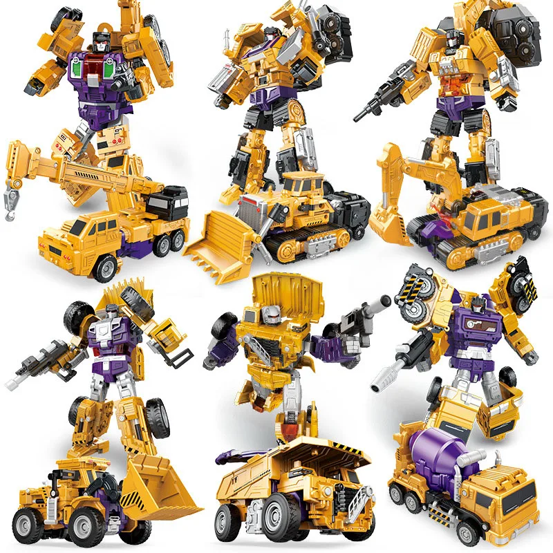 Children's Deformation Vigorous Engineering Vehicle Transformation Series Six-in-one Deformation Robot Model Toy Boy Gift