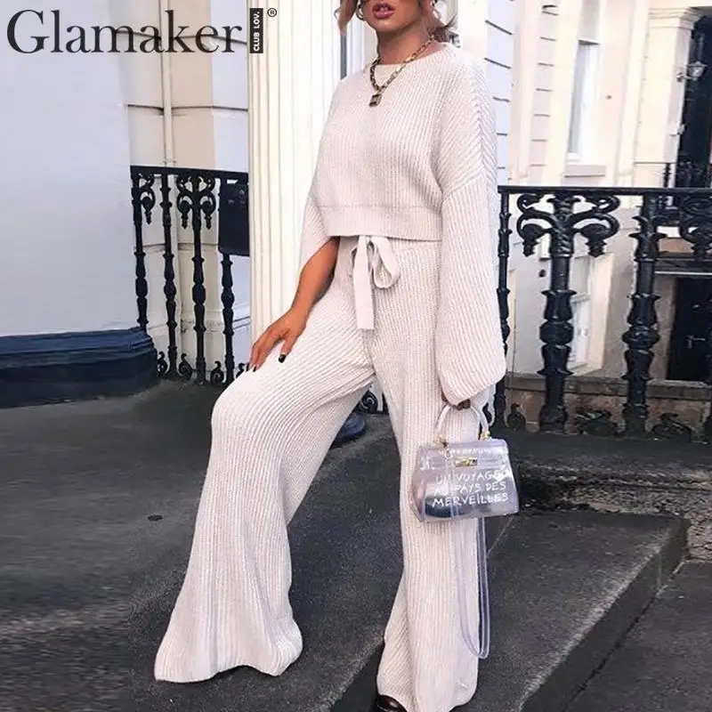 

Glamaker Elegant loose knitted jumpsuit women Long bat sleeve office wear bodysuit sexy Female autumn winter party jumpsuit