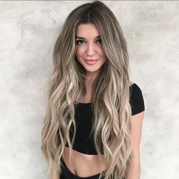 

LVHAN Ombre Wavy Wigs Black Brown Blonde Middle Part Cosplay Synthetic Wigs with For Women Long Hair Wigs Fake Hair Blonde