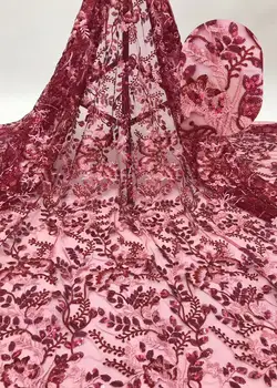 

Nigerian Lace Fabric 2019 High Quality Lace Sequin Lace Fabric Wedding Embroidered Red Gold African Nigerian French Lace Fabric