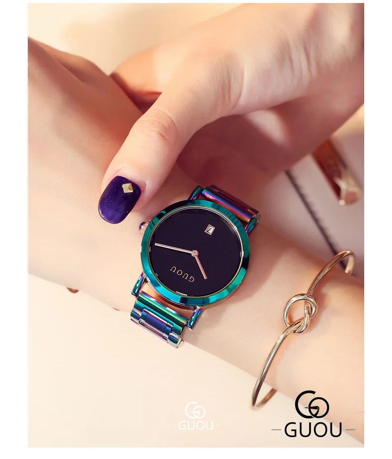 Fashion Guou Top Brand Wrist Watches Colorful Stainelss Steel Watch Women Luxury Women's Clock Saat Relogio Feminino_voghion.com