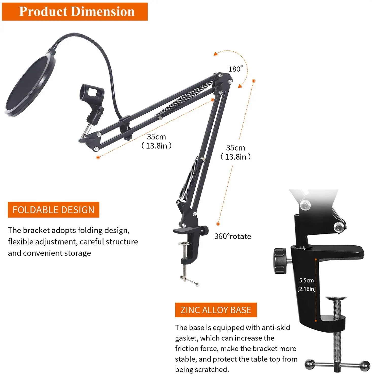 Auna Studio Microphone Set w/ Table Mic Boom Arm Stand