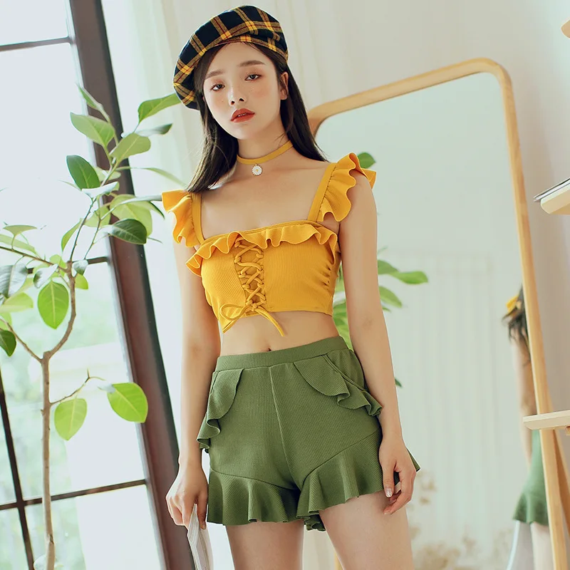 

New Style Korean-style Triangular Split Type High-waisted Bathing Suit Women's Three-piece Set Swimwear Sexy Tour Bathing Suit B