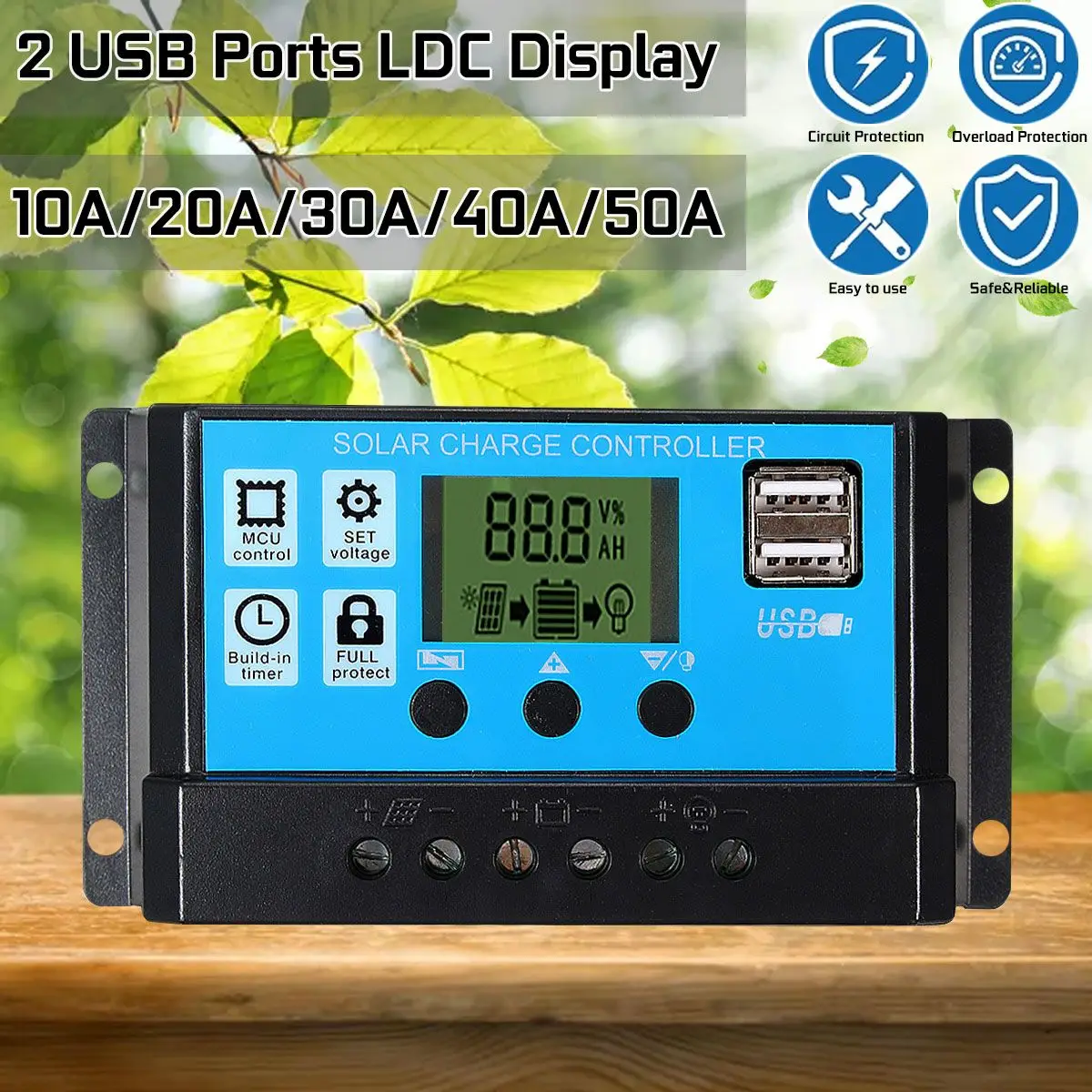 

50A/40A/30A/20A/10A 12V 24V Automatic Solar Charge Controller Smart LCD Dual USB 5V Output Universal Solar Panel PV Regulator