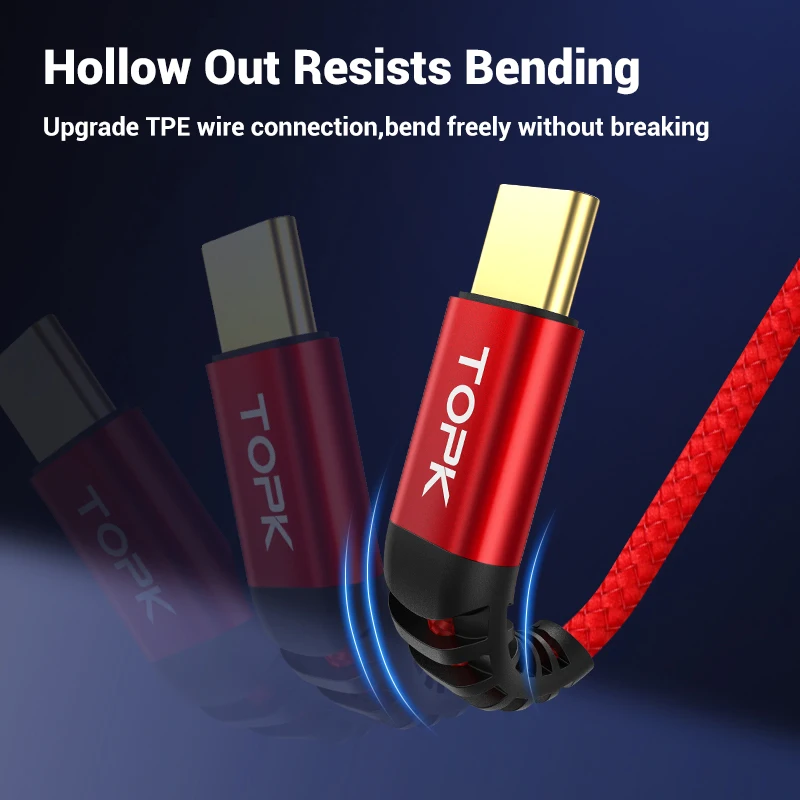 Кабель TOPK 60 Вт PD USB Type C к для зарядного устройства QC3.0 3A кабель быстрой зарядки