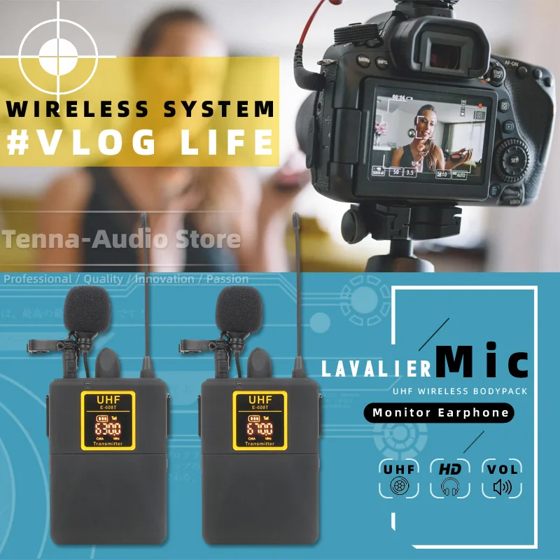 

2 x Lavalier Mic Wireless Microphone System For TikTok Live Steaming Recording VLog Tie Clip On Lapel Mike Camera Smartphone
