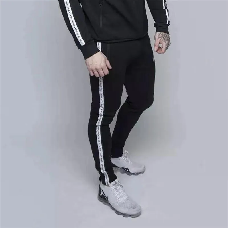 Брендовые мужские штаны для бега в полоску с буквенным принтом, обтягивающие баскетбольные тренировочные брюки из хлопка, спортивные брюки