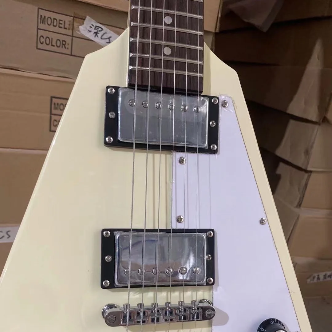 Fly-V Electric Guitar Cream Yellow Color Mahogany Body Rosewood Fingerboard High Quality Guitarar Free Shipping