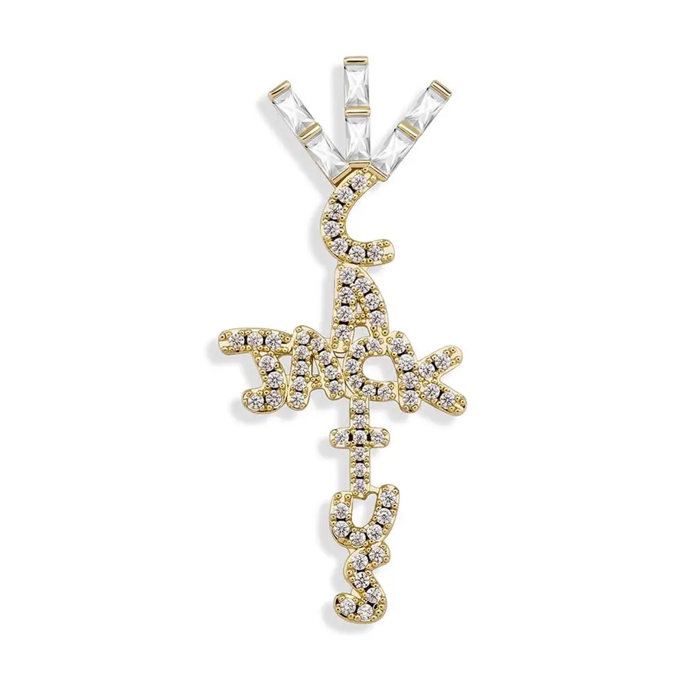 Hip Hop Rapper Style Iced White Gold Plated Cactus Cross Pendant & 2mm 24