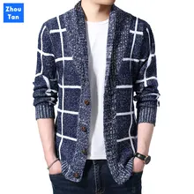 2020 Spring and Autumn New Men's Sweater Knitting Men Long Sleeve plaid Pullovers Slim Fit V-neck Coat  Cardigan Clothes