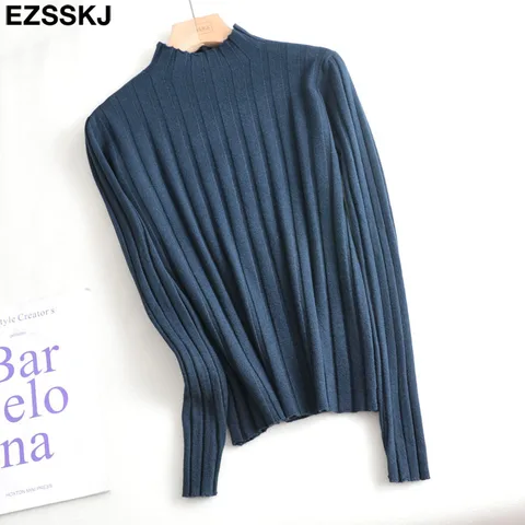 Slim soft Pure color turtleneck Sweater Pullover Women Casual Long Sleeve chic bottom Sweater Female Jumpers top