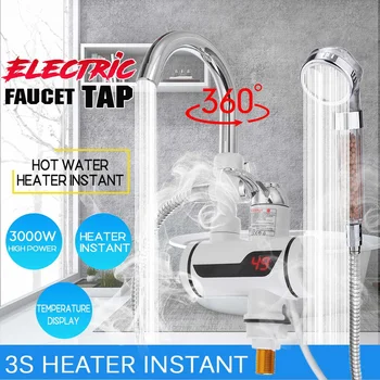 

3000W Instant Hot Water Tap LCD Temp Display 360 Degree Rotation Electric Faucet Tap 220V Hot Water Heater Showerhead Optional