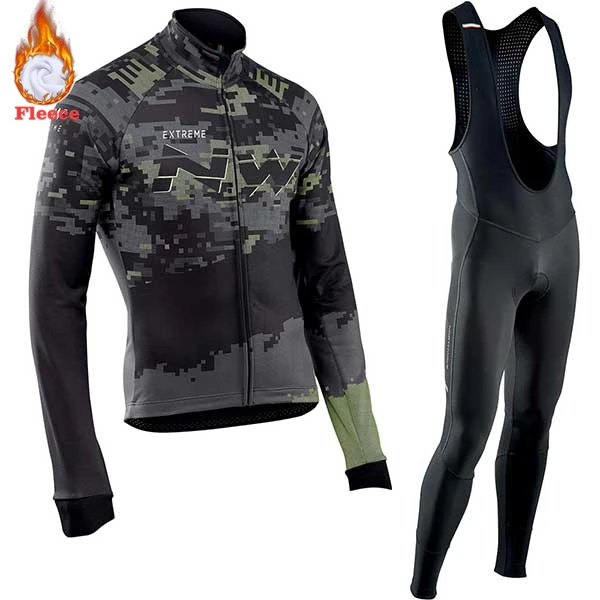 Bib Long suit NW Pro team зима Термальность флис Велосипедная Форма велосипед одежда быстросохнущая Для мужчин Велоспорт Джерси Ropa Ciclismo - Цвет: Bib Long suit