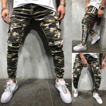 

2019 Mens Pants For Male Casual Sweatpants Hip Hop Pant Men's fashion slim camouflage printed stitching striped Harem Pant 28-34