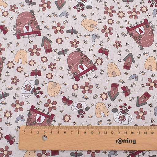 Chainho,Printed Twill Cotton Fabric,Bean Red Series,Patchwork Clothes,DIY Sewing Quilting Material For Baby&Children's Bedcloth A 1 piece 100x160cm