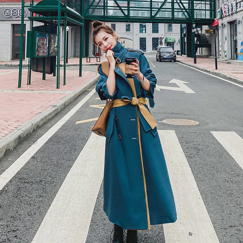 

High-End Windbreaker Overcoat Women Spring Autumn Fashion Double Breasted Long Trench Coat Ladies Korean Slim Outerwear H1159
