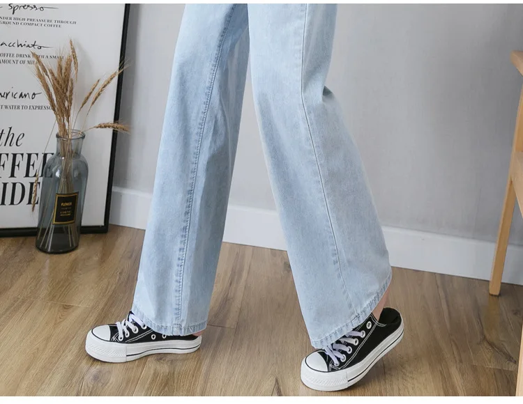 Summer Contrast Color Pocket Wide Leg Summer High Waist Loose Denim Pants Long Jeans for Women S M L XL