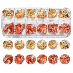 Gold Foil Irregular Glitter Nail Art Decoration Flakes - 12 Grids (Gold and rose gold)