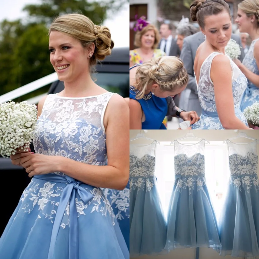 Tulle Light Blue Bridesmaid Dress 