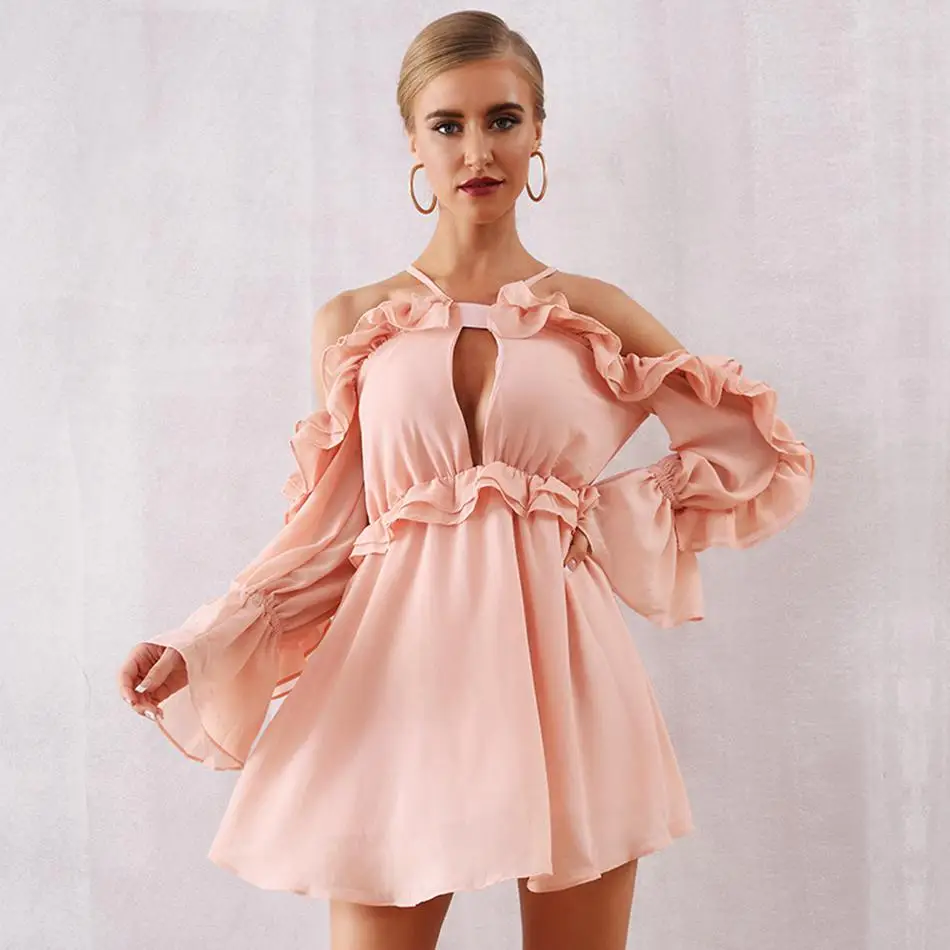 

Newest Celebrity Evening Party Dress Women Long Sleeve Off The Shoulder Sexy Hollow Out Night Out Club Mini Dress Women Vestidos