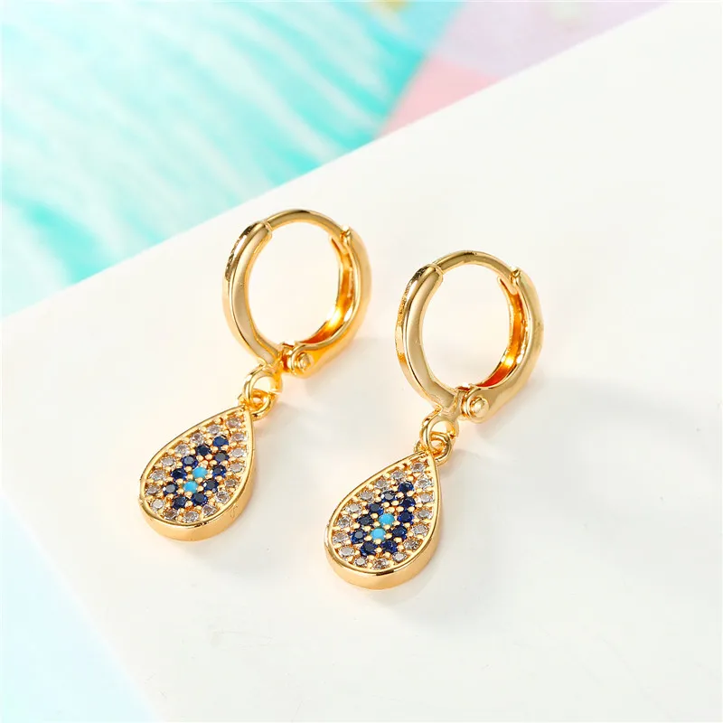 Gold color 1 пара, элегантные серьги-кольца с микро-инкрустацией циркония в форме капли воды для женщин, простой: золото, серебро, серьги в форме капли, ювелирные изделия E265 - Окраска металла: Gold color
