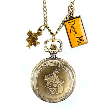 

Lovely Pocket Watch Alice in Wonderland Cute Rabbit Design Fob Watches Women Ladies Girls Necklace Chain Gift Relogio De Bolso