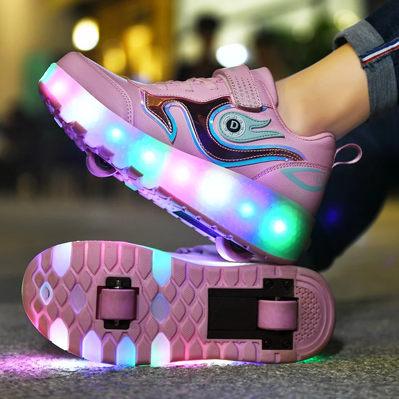 Patines de ruedas con luces Led para y niñas, botas de deporte informales con 2 parpadeantes, regalo de juego, a la moda -