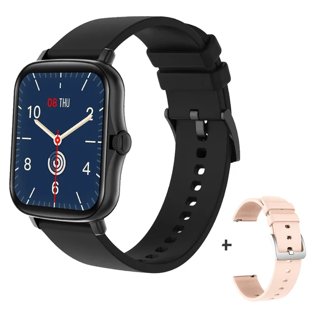 COLMI P8 Plus 1.69 inch 2021 Smart Watch Men Full Touch Fitness Tracker IP67 waterproof Women GTS 2 Smartwatch for Xiaomi phone Black with a strap