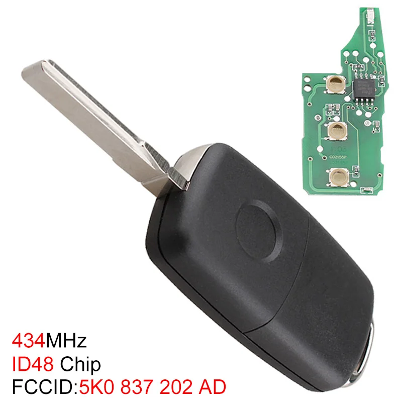 

434MHz Uncut Flip Remote Key Fob with ID48 Chip for VolksWagen Beetle/Caddy /Tiguan/Touran/Arriba/ Eos /Golf/Jetta/Polo/Scirocc