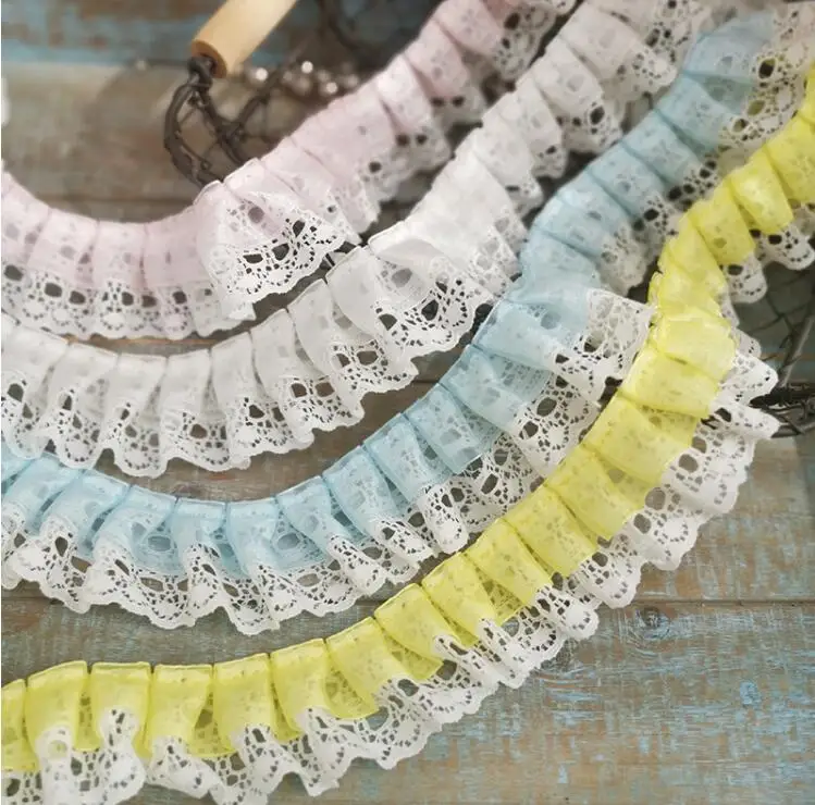 2 Yards Pink Blue Layers Embroidered Lace Trim Sewing Mesh Fabrics Ruffle Doll Handmade Clothes Accessories 4.5cm | Дом и сад