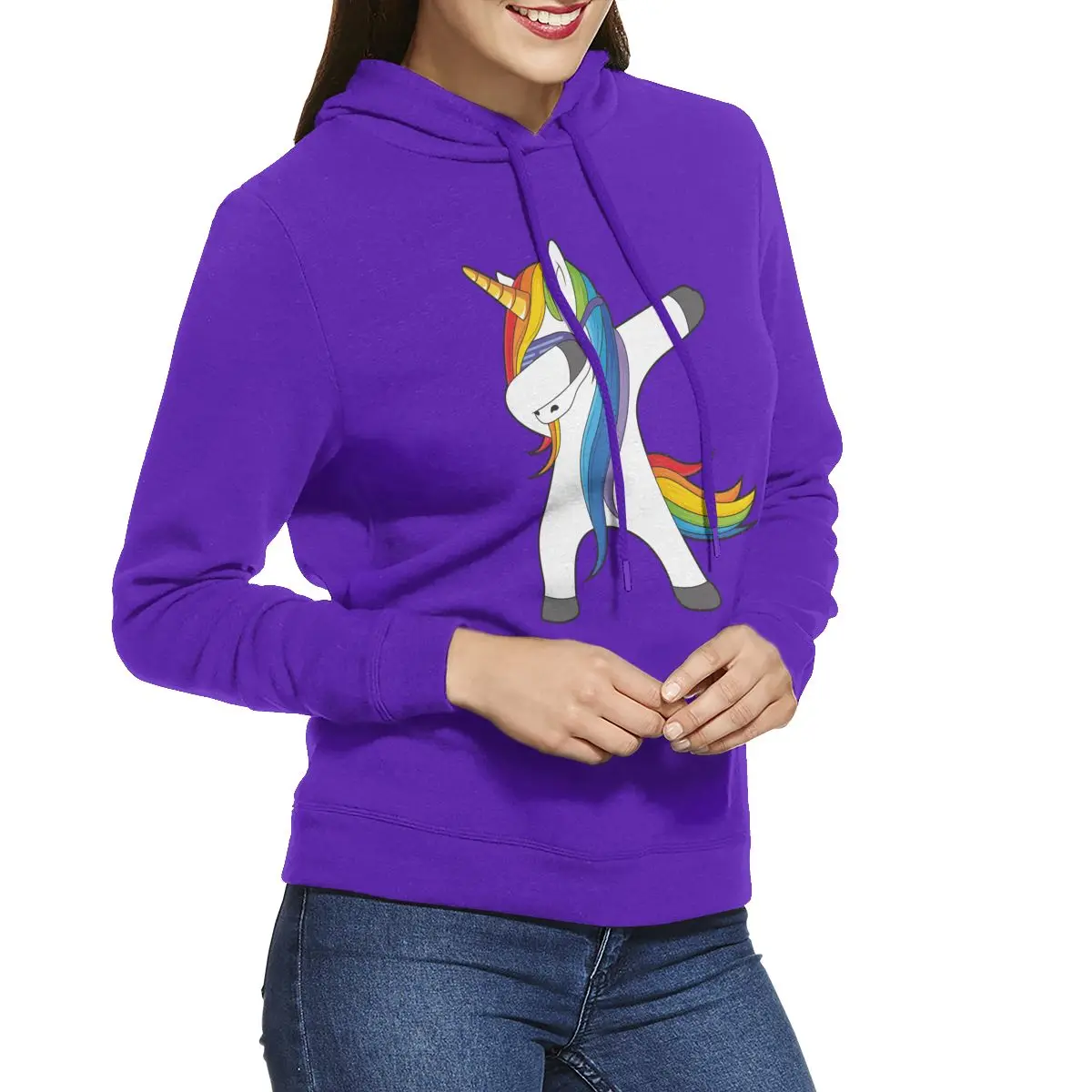 Dabbing Unicorn женские толстовки с длинным рукавом пуловер Повседневная хлопковая толстовка - Цвет: Фиолетовый