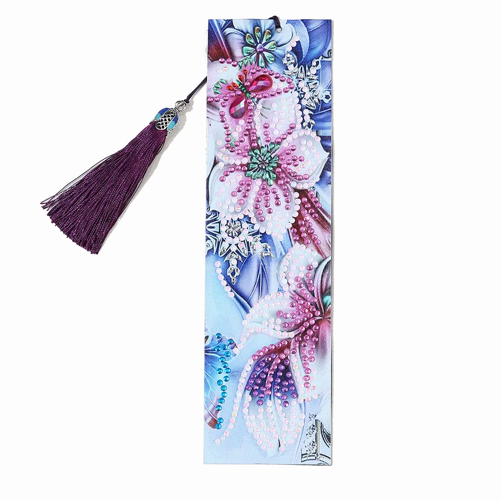 5D DIY Creative Diamond Painting Leather Bookmarks Tassel Bookmarks Special Shaped Diamond Embroidery Craft