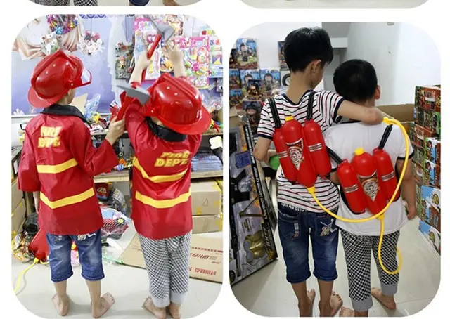 11pcs Fire Chief Role Play Costume Dress-Up Children's Toys Fire Hat Clothes Water Gun Fire Fighting Tools Firefighter Toy Set 6