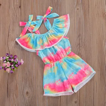 

Kid Baby Girls Jumpsuit Off Shoulder Rainbow Ruffles Romper Children Girls Costumes